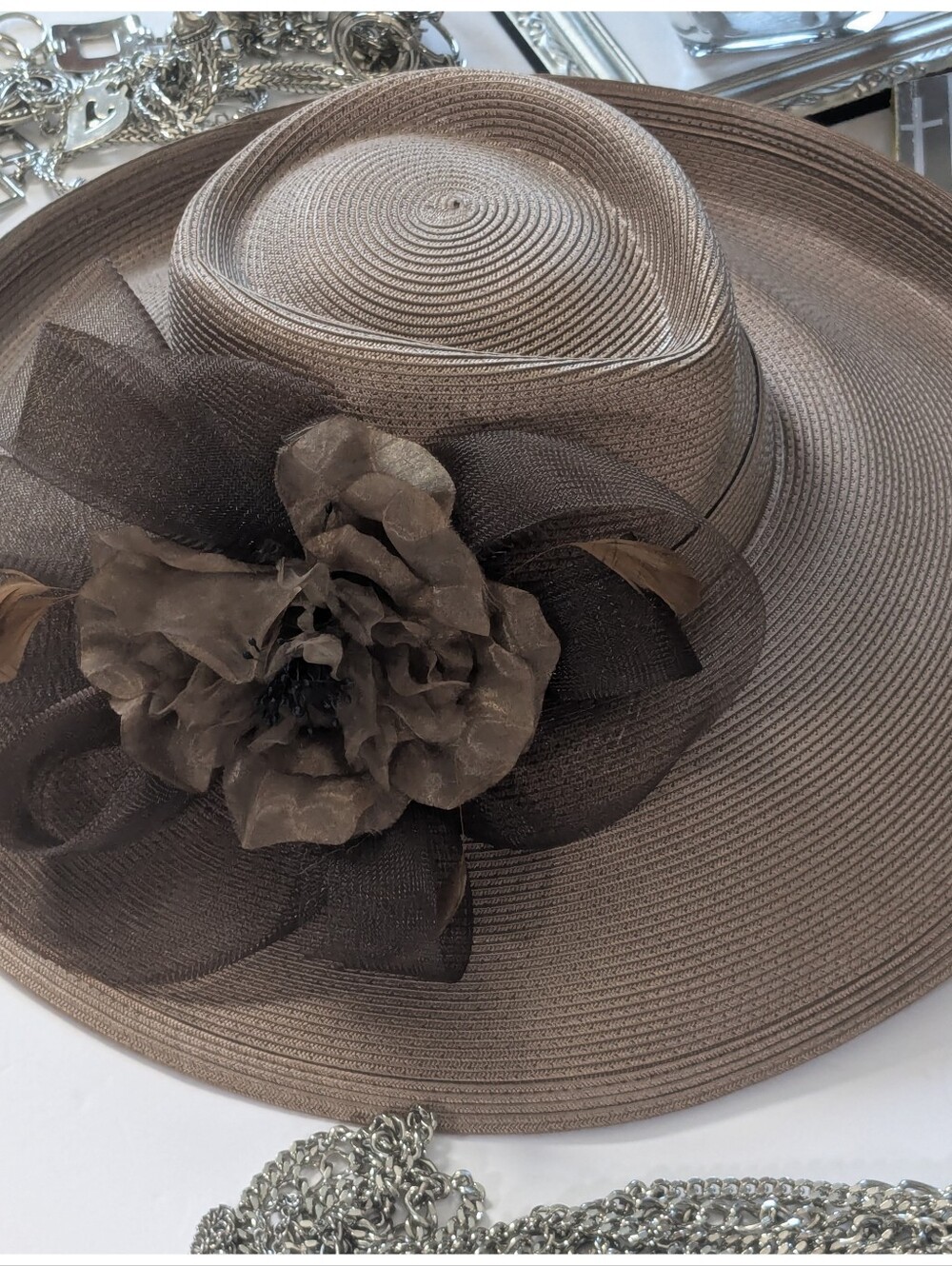 Wide-Brim Three-Dimensional Derby Floral Sun "Tea Time" Sunday Best Classic Hat